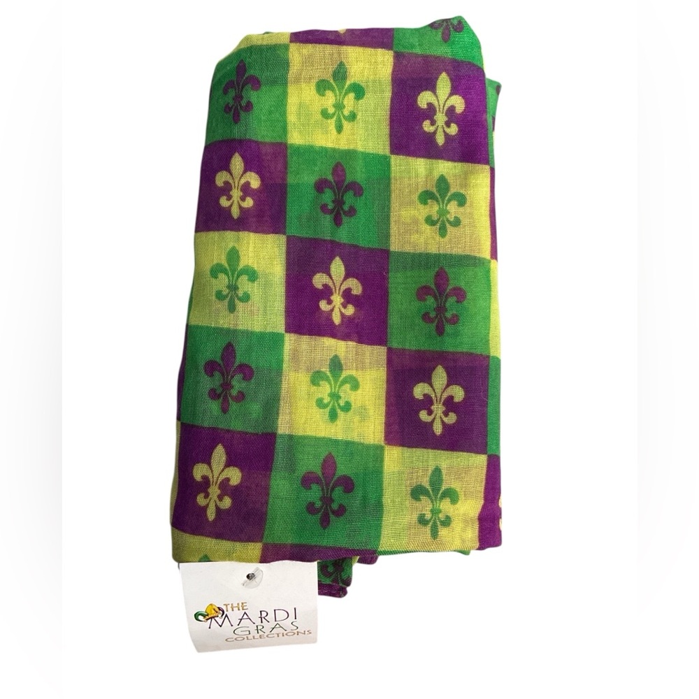 The Mardi Gras Collection Fleur-de-Lis Scarf Purple Green Yellow 32x70 Oversized